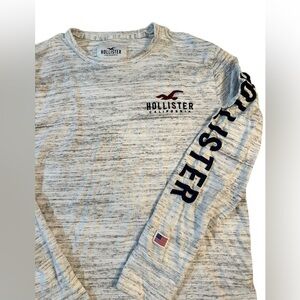 Hollister Long Sleeve Shirt - Mens Size Small - Heather Gray and White - USA